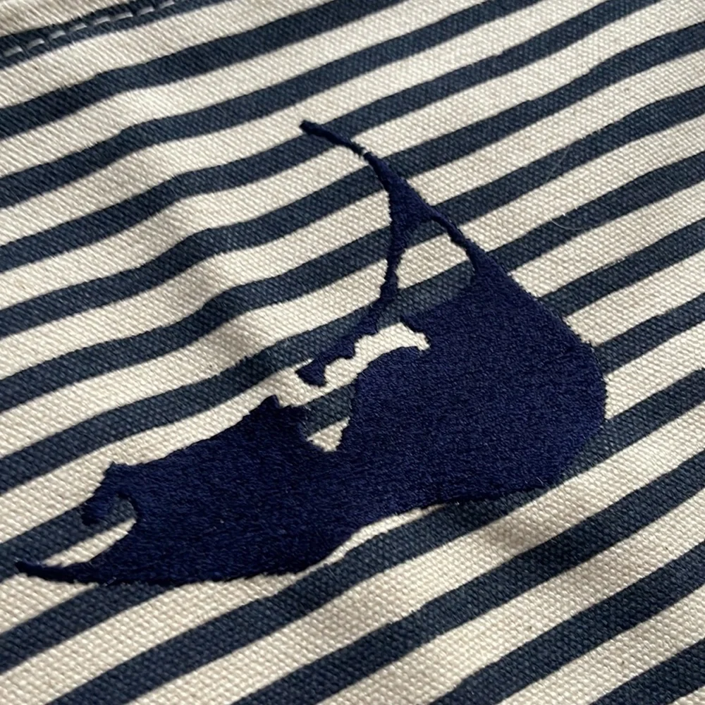 Navy and White Striped Wristlet Pouch with Cat Motif